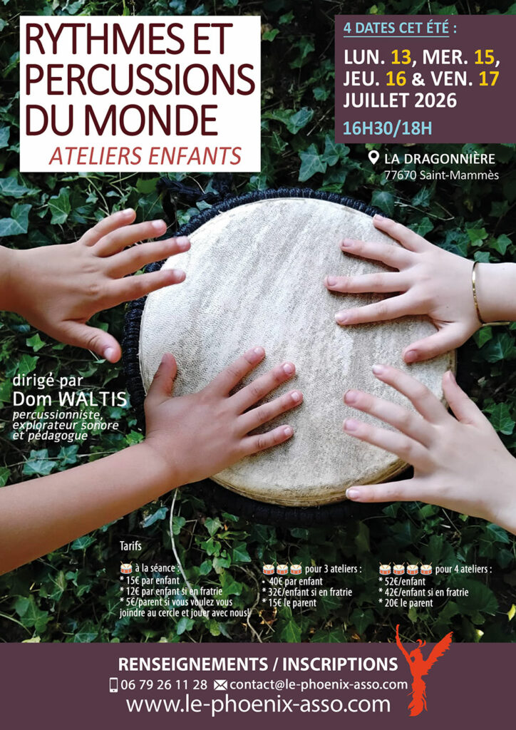 « Rythmes et Percussions du Monde » – ateliers enfants avec Dom WALTIS